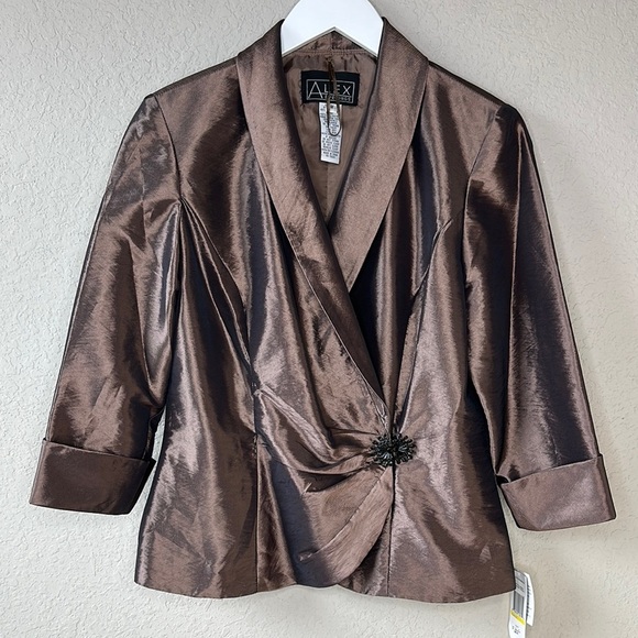 NWT Alex Evenings 3/4 Sleeve Side Closure Blouse Jacket with Collar Size M - Picture 1 of 16